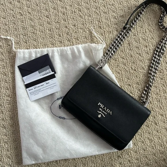 Prada Bags Prada Pattina Cross Body Black Silver Saffiano Leather Poshmark